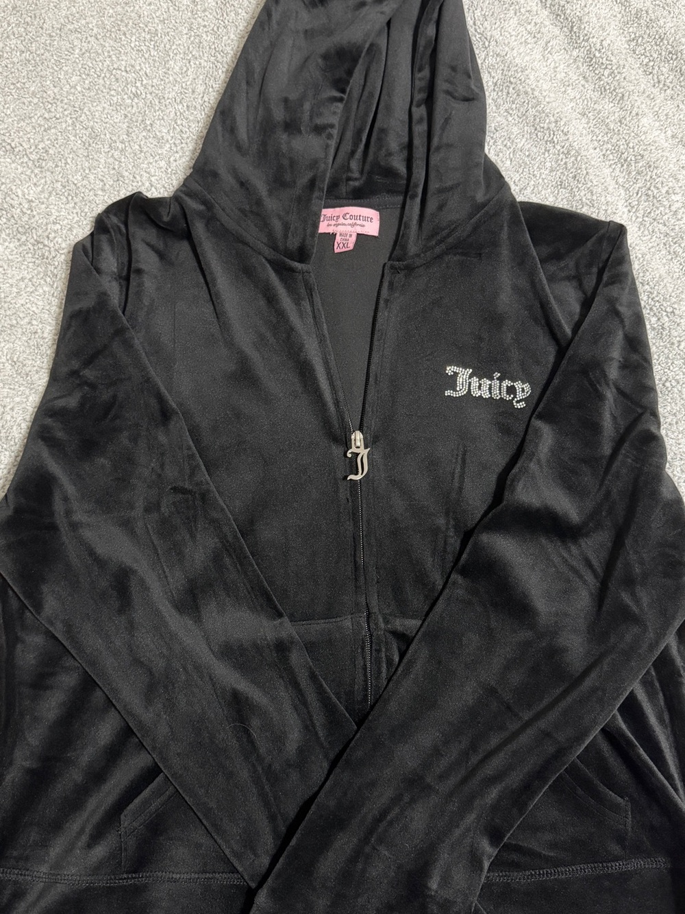 Juicy Couture Black Velour Rhinestone 'Juicy' Zip Hoodie